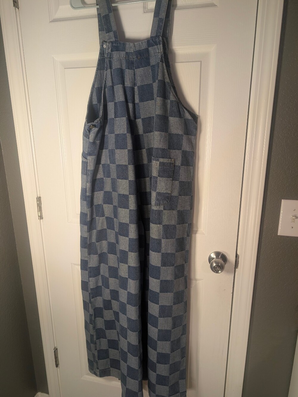 Dressed in LALA Blue Checkerboard Denim Jumpsuit - Picture 2 of 3